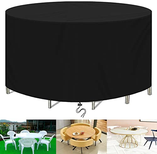ZFYH Abdeckung für GartenmöBel Runder, Wasserdicht 420D Oxford Esstisch Abdeckhaube Uv-BestäNdig Winddicht SchutzhüLle für Gartentische Outdoor Terrasse MöBelsets-Black|| 110x70cm(43 Øx28 H)