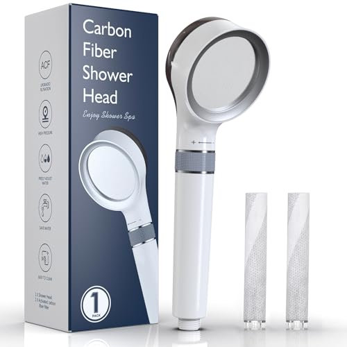 Ulinek Soffione Doccia Alta Pressione con Filtro Anticalcare in Fibra di Carbonio Doccetta per Doccia di Risparmiare Acqua Doccino per Doccia per Rimuovere Inquinanti da Cloro [2 Filtri Sostituibile]