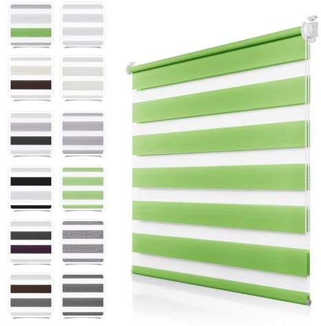 Doppelrollo Klemmfix ohne Bohren Grün 75x120cm Rollos für Fenster ohne Bohren mit Kindersicherung Fenster Rollos für innen Lichtdurchlässig & Verdunkelnd, Stoffbreite 70cm