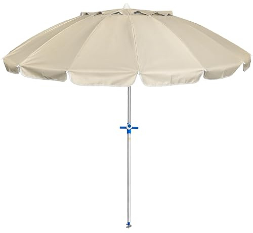 Parasol 200 cm 16 baleines en fibre de verre, tissu polyester avec protection solaire UPF50+ (bloque 99% des rayons UV), parasol de plage/jardin en aluminium de 2 m de diamètre.