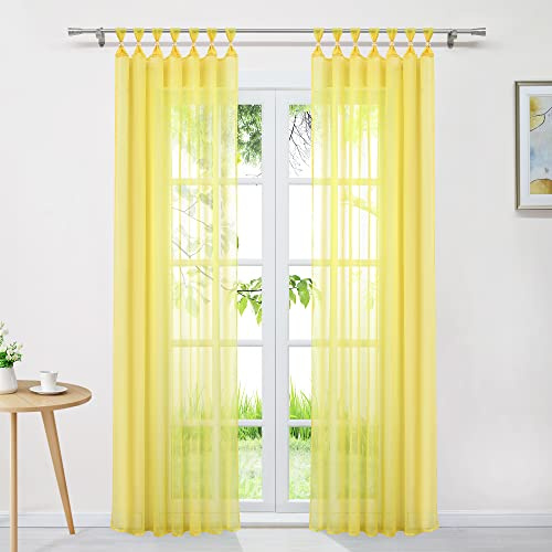 Delien Voile Uni Gardine mit Schlaufen Transparent Vorhang Modern Einfarbige Dekoschal Schlaufenschal Wohnzimmer Gardinenschal Schlafzimmer Fenster Vorhänge 1 Stück BxH 140x145cm,Gelb