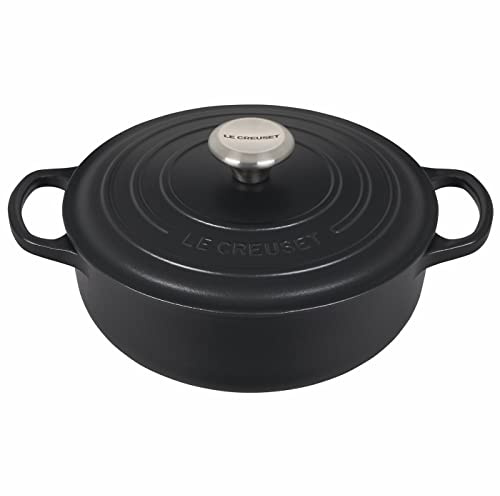 Le Creuset 3 1/2 Qt. Signature Sauteuse w/Additional Engraved Personalized Stainless Steel Knob - Licorice