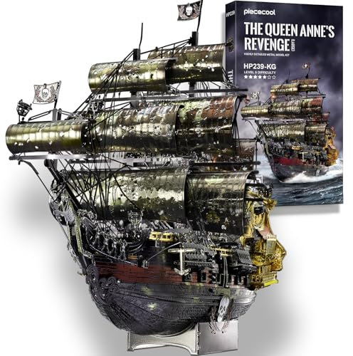 Piececool 3D Puzzle Metall Piratenschiff Queen Anne's Revenge, 3D Metall Puzzle Segelboot Schiffsset, Modell Schiffs für 340 Edelstahl, Geburtstagsgeschenk, Modellbausatz Erwachsene, 439 Teile