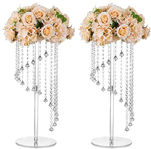 Nuptio Vasi Fiori Centrotavola per Matrimoni - 2 Pezzi Alti 60cm Vasi Acrilico per Tavola Centrotavola Cristallo Eleganti Fiori Geometrici per Feste Matrimoni Compleanno Decorazioni per Casa