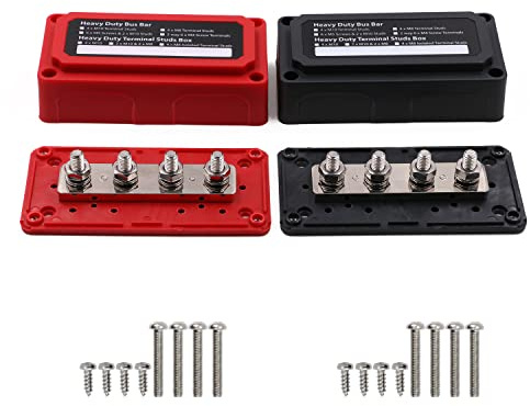 Gloaso Sammelschiene 12V-48V 300A mit 4x M8 Busbars Verteiler Klemmleisten, Heavy Duty 12 V Bus Bar DC Batterie Sammelschienen 300 Amp für Kfz LKW Wohnmobil Solar PV Boot Marine, Rot& Schwarz 2 Stück