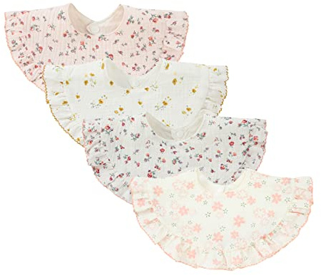 Nishine 4 pcs Unisex Baby Muslin Bandana Drool Bibs 360 Degree Rotatable Cotton Teething Feeding Drooling Bibs for Boy Girl (flower set)
