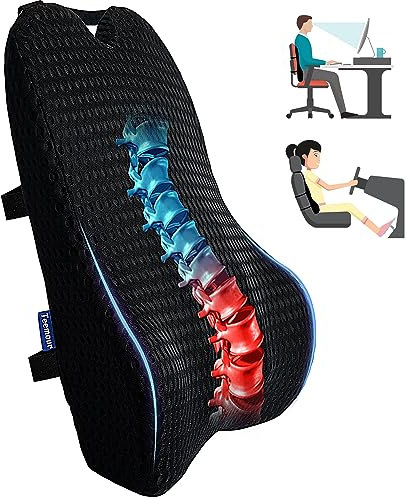 Teemour Lumbar Support Pillow for Office Chair Car Lumbar Pillow Memory Foam Car Back Support for Driving Back Pillow Design for Gaming Chair, Couch, Recliner 1 Pack