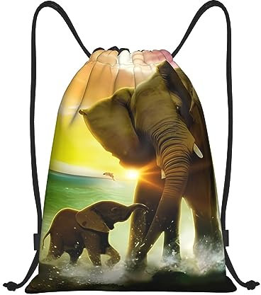 Afrika Elefant Druck Kordelzug Rucksack String Bag Wasserdicht Sport Gym Sack Yoga Tasche Für Männer Frauen, Schwarz , M