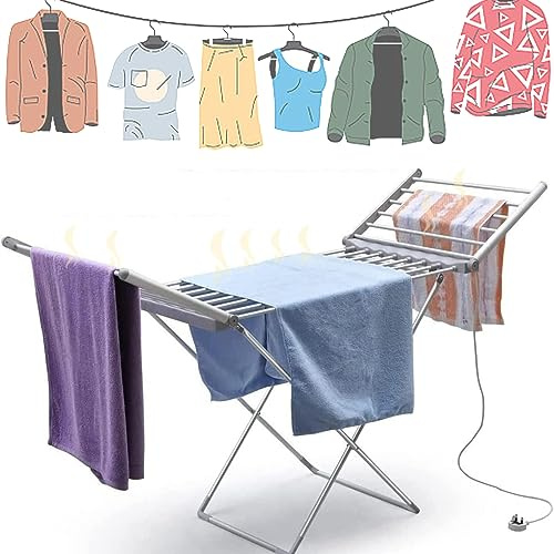 WDZDMYL Tendedero de Ropa con calefacción eléctrica, estantes de Secado eléctricos Plegables con 20 Tubos calentados, estantes Secos de calefacción para el hogar con alas, Secado de pie Plegable