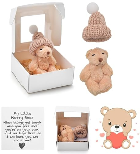Yizemay Worry Bear Hug in a Box, A Little Pocket Bear Hug, Mini Plush Bears in Box, Get Well Soon Gifts Thinking of You Positive Gift Stuffed Animal Birthday Gifts for Boys Girls Kids Adults.