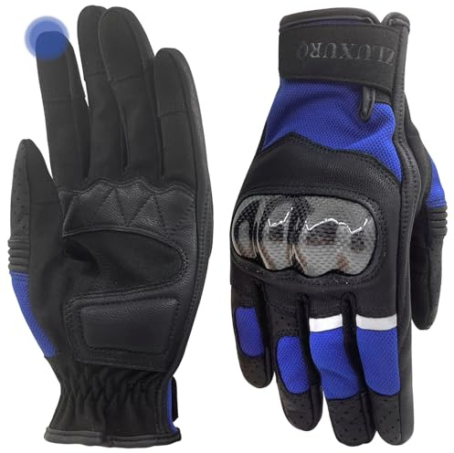 ZLUXURQ Mens Motorcycle Leather Gloves with Hard Knuckle Protected Lightweight and Comfortable