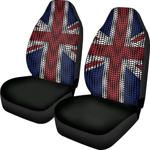 Kuiaobaty Union Jack Flag Print Car Seat Cover for Men, Hearts UK Flag Non-Slip Front Seat Cover Stretchy Polyester Auto Seat Wrap