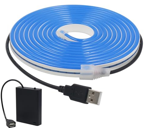 HEGEHE LED-Neonlicht, 5 V, flexibler USB-Streifen, 2 m, batteriebetriebenes LED-Lichtband mit 120 LEDs/m, geeignet für die Innen- und Außendekoration [Blau]