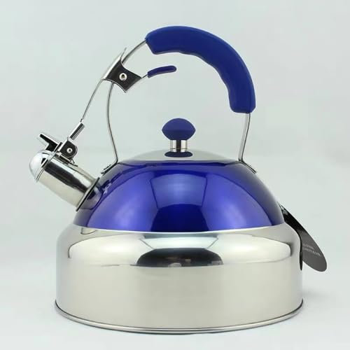 Bouilloire sifflante pour cuisinière, grande capacité de 5 l, poignée anti-brûlure, fond composite épais, convient pour tous les types de feux/cuisinières, y compris l'induction, bleu