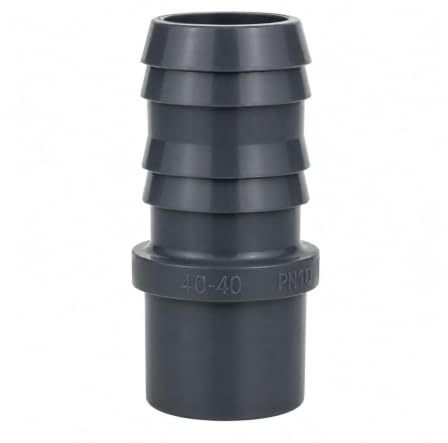 HAF 1x PVC Druckschlauchtülle mit 40mm x 40mm | Schlauchtülle x Klebestutzen | Schlauchverbinder aus grauem PVC-U | PN16 für Poolfitting, Pool, Schwimmbad, Poolverrohrung, Druckleitung