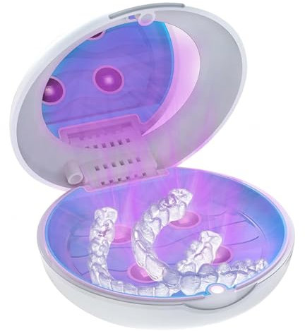 HAZARA Boite pour Gouttiere Dentaire avec LumièRe De DéSinfection UV, Boite Appareil Dentaire DéSinfecte, Nettoie Et éLimine Les Odeurs, Boite Appareil Dentaire Portable, Parfaitement ProtéGé