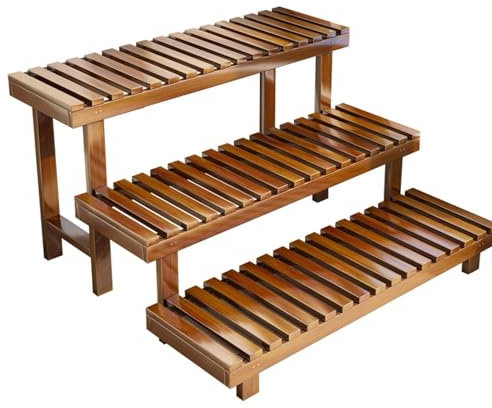 HUHJYUGE 2/3-stufige Blumentopf Ständer, Terrasse Pflanzenständer, Blumentreppe Holz, Blumenständer Outdoor Hoch, Pflanzenregal Balkon Wetterfest, Blumenregal Holz Innen, Pflanzenständer Balkon