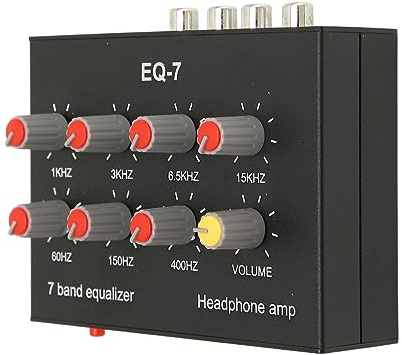 KIMISS 7 Band Digital Graphic Sound Equalizer with Output Input, High Bass Adjustment, Dual Channel, Compatible with Headphones, 3.5mm Interface, and Aluminum Alloy Body for