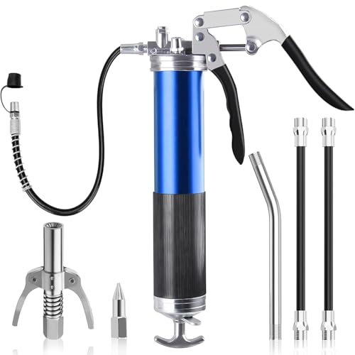 Forhandy Fettpresse für Schmiernippel 8 Stück, Fettpressen Einhandfettpresse mit Pistolengriff und Schnellverschlusskupplung, Einhand Fettpresse mit Schmiernippel für 400cc Kartuschen