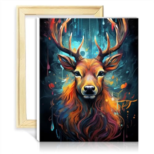 LiHEQING Ölgemälde „Hirsch“ für Kinder, mit Pinseln und Acrylpigmenten auf Leinwand, Gemälde für Erwachsene, als Wanddekoration zu Hause, ohne Rahmen (60 x 75 cm)