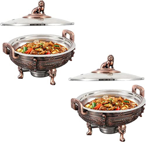 XMWOEIX Chafing Dishes und Speisenwärmer aus Rotbronze, Set für Partybuffet in der Küche – runder Chafing Dish Catering Server mit Speisenpfanne und Brennstoffhaltern