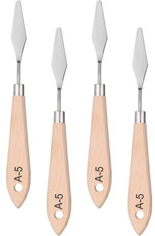 QUARKZMAN 4 Piezas Espátula de Paleta para Pintura 7.28 Hoja de Acero Inoxidable con Mango de Madera de Haya Diseño de Agujero para Mezcla de Colores en Óleo y Acrílico