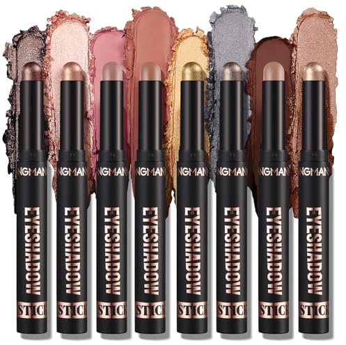 8PCS Eyeshadow Stick Set - Creamy Matte Shimmer Eye Shadow Pencil Crayon Highlighting Pigmented Waterproof Classy Shimmer Eye Shadow Sticks