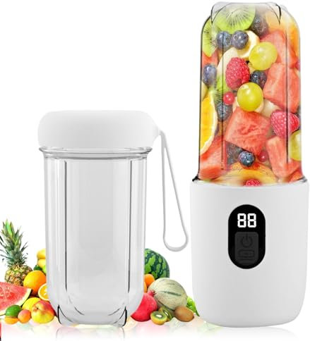 Frullatore portatile da 500 ml, frullatore per smoothie maker to go, mini frullatore, ricarica frullatore con coperchio da viaggio, mixer to go con 6 lame antiruggine per cucina, viaggi, ufficio