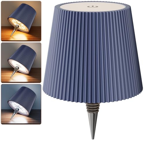 Nulmvic Lampada per Bottiglia LED Ricaricabile - 5200mAh Lampada da Tavolo | Senza Fili Dimmerabile 3 Colori - IP54 Impermeabile Comando a Tocco per Interno Esterno Famiglia Ristorante Bar (Blu Scuro)