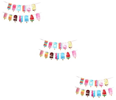 TOPBATHY 3 Stück Sommer Eiscreme Zugflagge Themen Babyparty Banner Strohhalme Gastgeschenke Eisbecher Party Sommergirlande Eiscreme Aufkleber Eisbanner Popsicle Party Bannerhalter