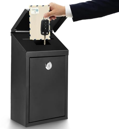 Diggoo Secure Wall-Mounted Mailbox for Outside, Rust-Proof Steel Postbox with 3 Sets Numbers, Locking Donation/Suggestion Box with Keys, Collection Box with Drop Slot for Home, Office, Business