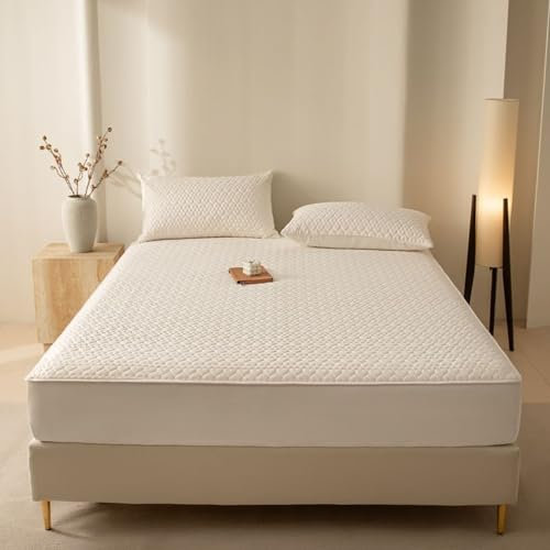 Gesteppter wasserdichter Matratzenschoner, 200 x 220 cm, mit 30 cm tiefem Spannbettbezug, weich und geräuschlos, waschbar und atmungsaktiv, ultimativer Bettschutz für einen angenehmen Schlaf