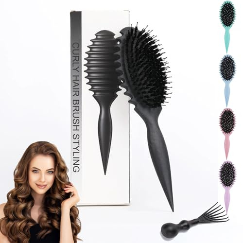 jatimdotin Cepillo de pelo Rizado, Bounce Curl Brush, Cepillo Multifuncional para Rizos, Cepillo Pelo Diseñado para Método Curly para Reducir el Tirón y la Separación de Rizos (Negro)