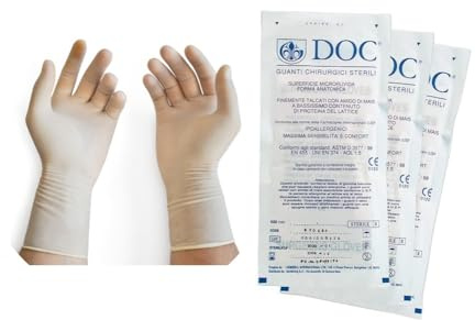 5 paia di guanti chirurgici in lattice naturale, sterile, non talcato per pelli sensibili taglia 7,5