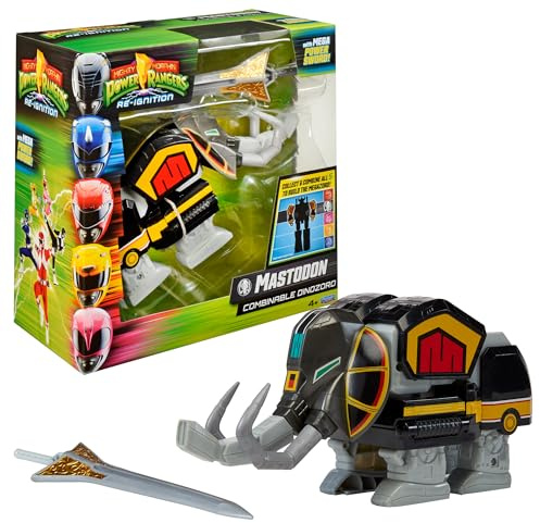 Power Rangers - Kollektion Megazord, Zords, kombinierbar, Figur, 20 cm, Modell Mastodon Dinozord, für Kinder ab 4 Jahren, PWG002, Schwarz, Grau und Gelb