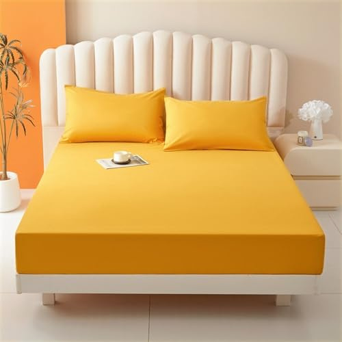 Protector de colchón impermeable de 200 x 200 cm, color amarillo, transpirable, funda de colchón para incontinencia, protección contra la humedad con bolsillo de 30 cm, duradero y suave