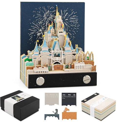Déchirable Calendrier 2026, Bloc Mémo 3D, 3D Bloc-Notes D'art À Déchirer avec Lumières, 3D Memo Pad Papier, Château Magique 3D Bloc-notes Papier Sculpté, Cadeau Décoration de Bureau