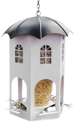Vogelfutterspender für den Außenbereich, wasserdichte hängende Futterstation für den Garten, Futterstation mit Design, 15 x 15 x 22 cm, dekoratives Vogelhaus aus Metall für Balkon, Rasen, Hof