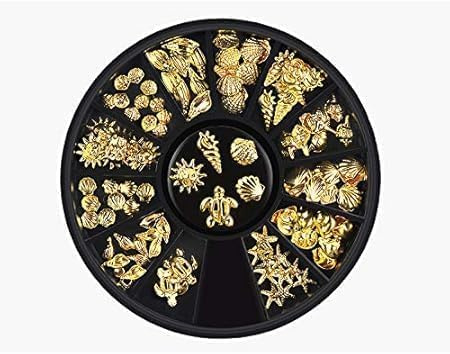 12 stili per nail art in metallo dorato metallizzato 3D, rivetti a forma di palma, tartarughe, vita marina, ciondoli per manicure estiva, spiaggia, oceano, manicure fai da te, acrilico, nail art e