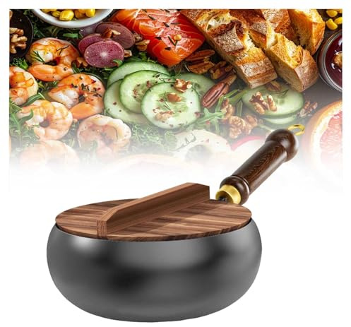 Sartén de hierro, sin revestimiento, sartenes antiadherentes forjadas a mano, sartén duradera y resistente al óxido, con tapa de madera para estufas de inducción, eléctricas y de gas (24 cm)
