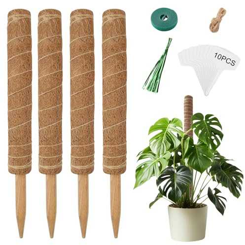 Chicpant Moosstab für Monstera Rankhilfe 4 Stück 43CM Kokosstab Monstera Stab Moss Pole für Rankhilfe Zimmerpflanzen Pflanzen Kletterhilfe