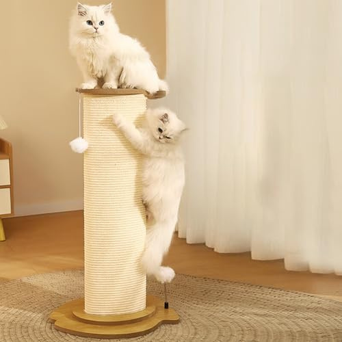 Kratzsäule für Katzen,Kratzbaum für Katzen 84cm,Kratzsäule XXL,Natural Sisal Seil Pole mit hängendem Ball,Weicher Plüsch,Vergrößerte und Verdickte Basis,Stabil und Langlebig,Scratching Post