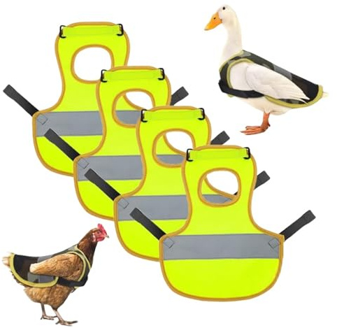 Huhn Weste,4 Stück Wasserdicht Hühnersattel Warnweste,Einstellbar Henne Kleidung Geflügel Schürze Sattel für Haustiere-Schutzfeder Pet Reflective Vest für Enten Hühner Gänse Geflügel (Gelb)
