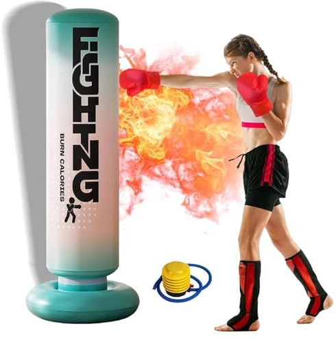GOEDCH Sac de frappe gonflable debout : sac de frappe gonflable de 180 cm avec gants de boxe et pompe à air, sac de frappe debout pour l'entraînement de boxe des adolescents et des adultes