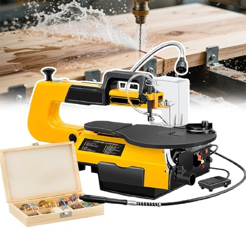 Sega a scorrimento a velocità variabile con porta antipolvere, controllo continuo della velocità 550-1650 SPM, 10 seghe per foratura, lucidatura e progetti artistici dettagliati del legno
