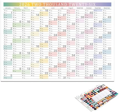 Wandkalender 2026 – 74 x 50 cm, Wochenplaner für 2026, großer Jahreskalender, 12-Monatsplaner mit Aufklebern, für Zuhause, Büro, Schule, Klassenzimmer, Lehrer, Studenten, Familienplanung