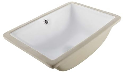 VEVOR Lavabo de salle de bain sous plan, 460 x 330 mm, vasque rectangulaire en céramique blanche avec trou de trop-plein, évier moderne à encastrer sous le comptoir, pour petit espace, maison et hôtel