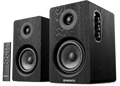 Oakcastle BK100 Enceinte Active Bluetooth 5.4 | 60w 2.0 Haut Parleur PC Gamer | Enceinte TV avec HDMI Arc | Enceintes pour Platine Vinyle | Enceintes Amplifiée HiFi avec Télécommande Incluse (Noir)
