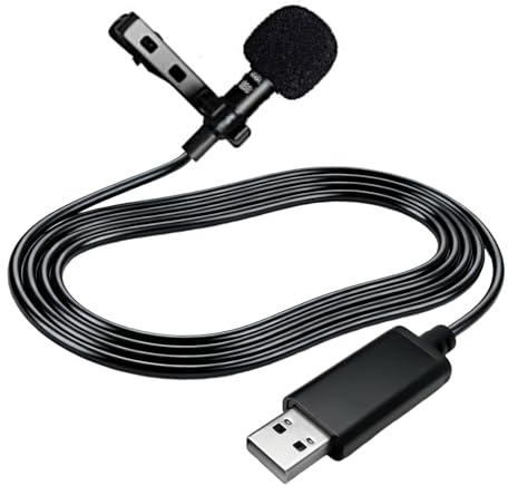 NewTH USB Type-A Microphone Lavalier Lapel Clip on Mic with 6.7ft Cable for Laptop Computer PC, Streaming Conferencing,Interview, Singing, Skype, MSN, Audio Video Recording,Clear & Natural Sound,Black
