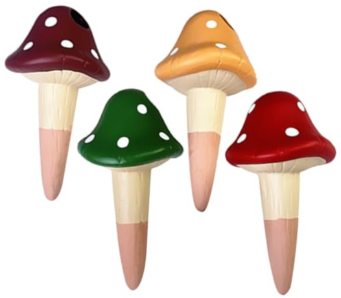 BIUDECO Lot de 4 Pointes d'Arrosage Automatiques en Céramique Rouge de Champignon 82 X 162 CM Arroseurs Auto-Irrigants pour Plantes de Jardin Terrasse et Pelouse Outil Pratique pour
